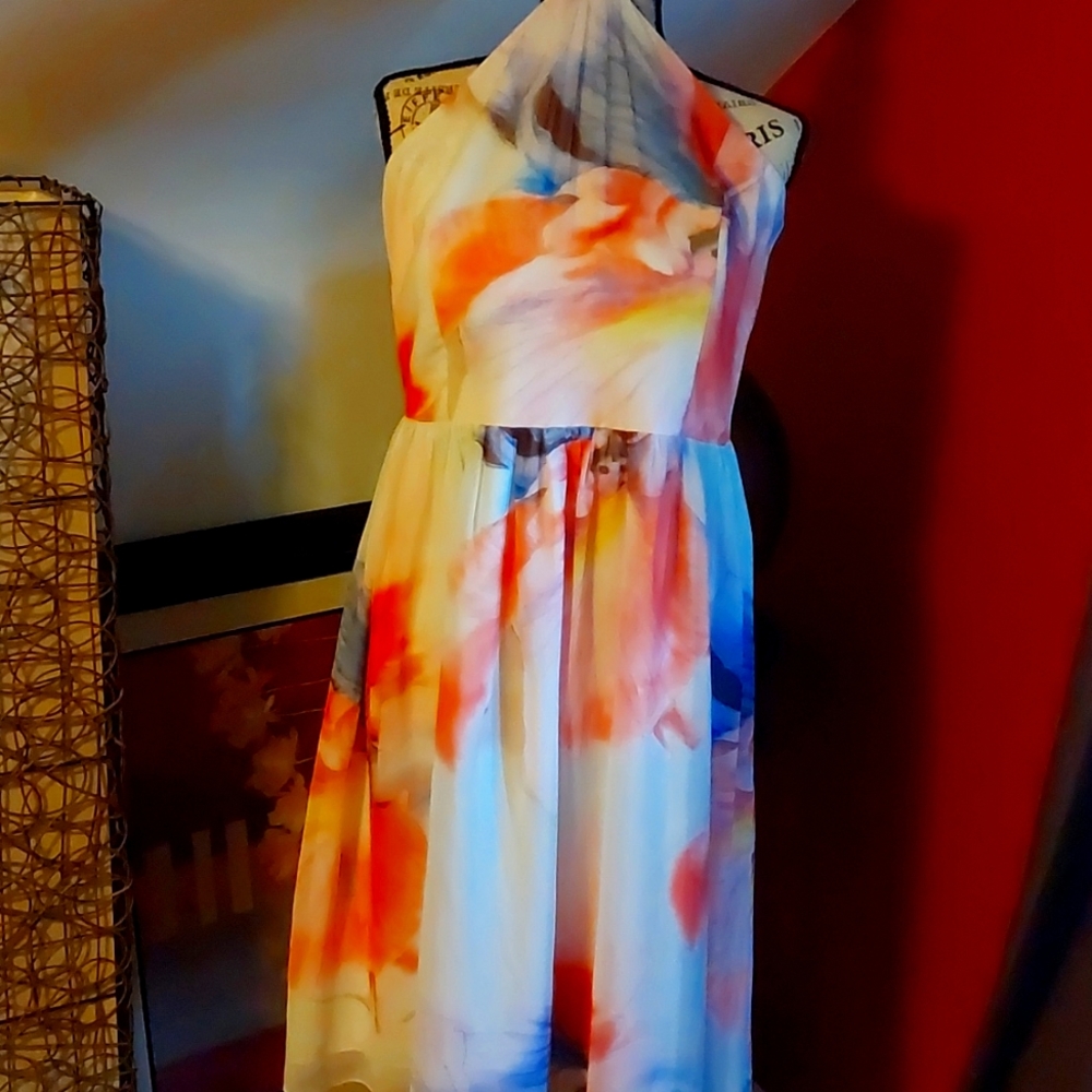 Chiffon multicolored halter dress